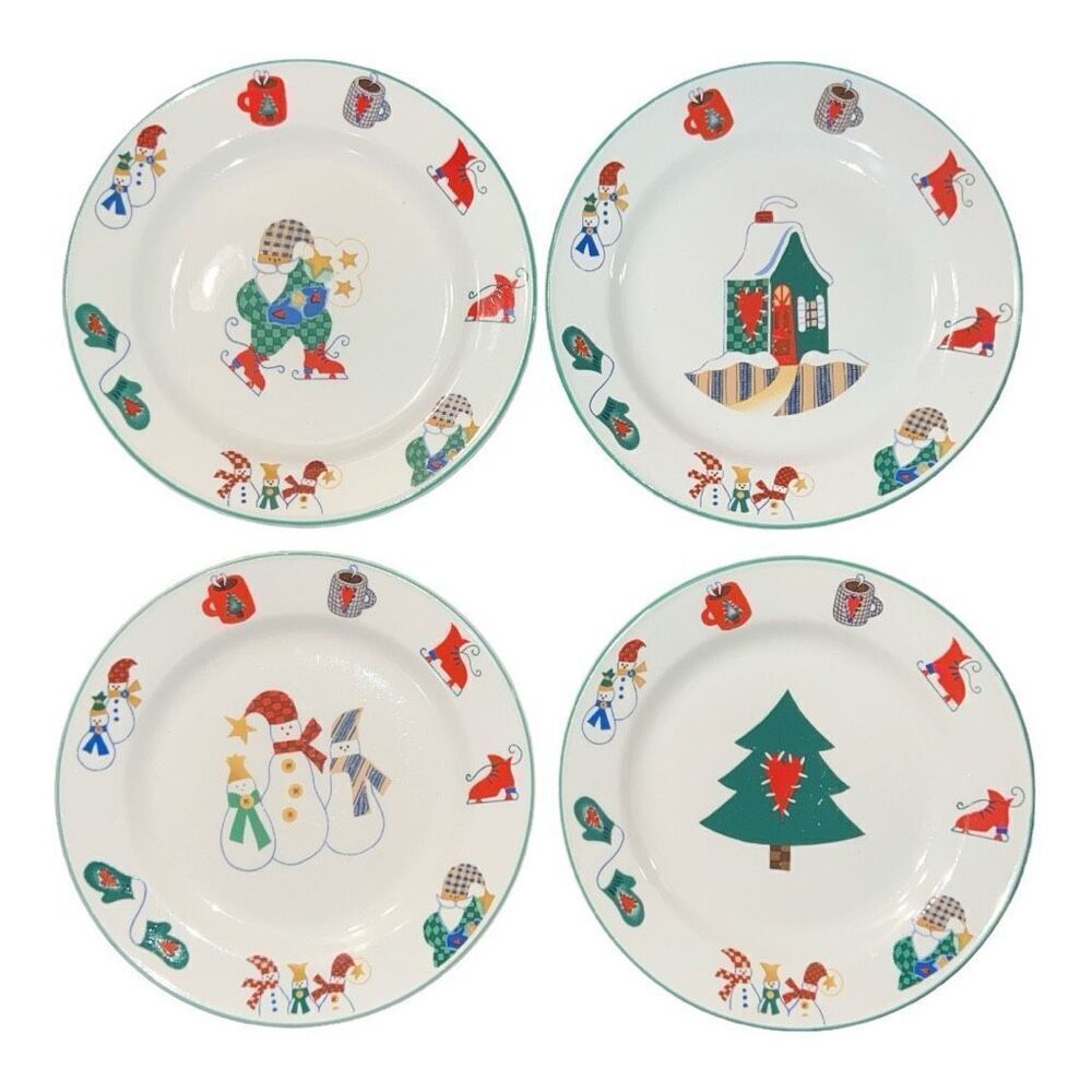 Welcome Winter Salad Plates Christmas Stoneware Farmhouse